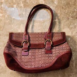 Coach Burgundy and Brown Shoulder Bag